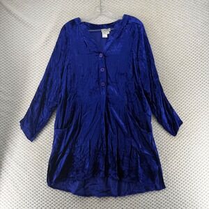 TRU LUXE JEANS Tunic Top Velvet Women's Blue Long Sleeve V-Neck‎ Pockets Size L